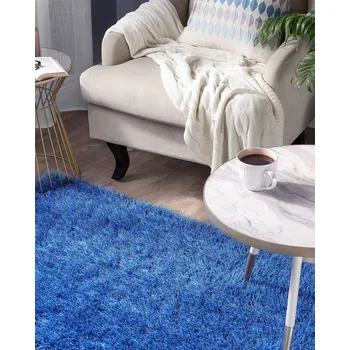 Bytový textil koberec Modrý chlupatý 80 x 150 cm, načechraný vlněný Beliani