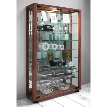 Komoda VCM Vitrína Lumo Mini se zrcadlem včetně LED osvětlení, ořech 487262