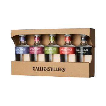 Pálenka GALLI degustační sada ovocných pálenek a ginu 5x0,05L