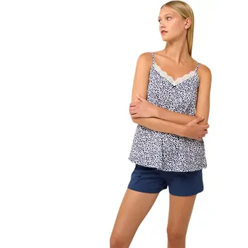 Dámské pyžamo Bavlněné dámské pyžamo Vamp na ramínka 22227 blue peony velikost S