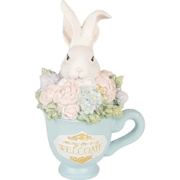 Dekorace králík v modrém šálku s květy - 11*9*16 cm