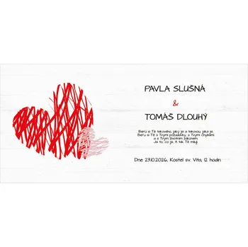 Svatební oznámení 101 – Šrafované červené a růžové srdce