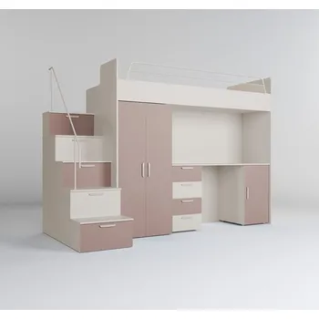 Postel REMA - UNI - Patrová postel S PSACÍM STOLEM a SKŘÍNÍ bez roštu v rámu a matrace, ( RAJ 4 ) - lamino KAŠMÍR/ANTICKÁ RŮŽOVÁ (10 BALÍKŮ) (KM) (K150-E)NOVINKA