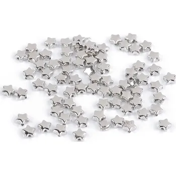 Dětské navlékací korálky Plastové korálky mini hvězdičky, srdíčka, kostky metalické, malé, 1 stříbrná hvězdy