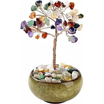 Stromeček z mixu polodrahokamů v zeleném - dekorace domů a kanceláře cca 11 cm