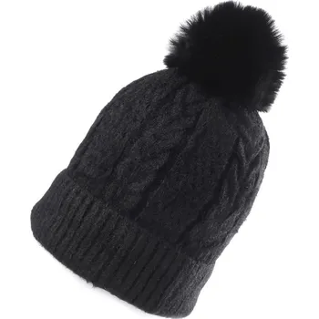 Čepice Dámská / dívčí zimní čepice s bambulí Emi Ross, velké, 10 černá