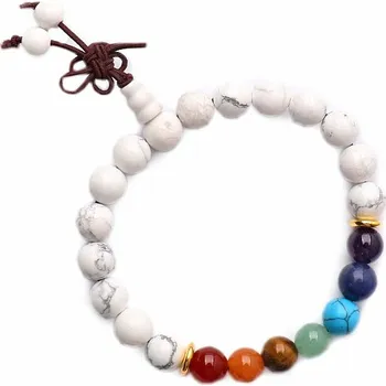 Drahý kámen Howlit bílý Buddha mala náramek čakrový obvod cca 16 až 21 cm