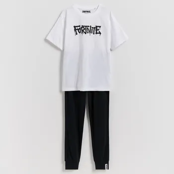 Chlapecké spodní prádlo Reserved - Bavlněná pyžamová souprava Fortnite - bílá - 643IA-00X - 643IA-00X-U15