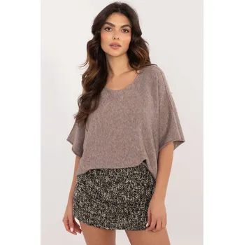 Dámský svetr BASIC FEEL GOOD Oversize svetřík s 3/4 rukávem tmavě béžový Velikost: UNI