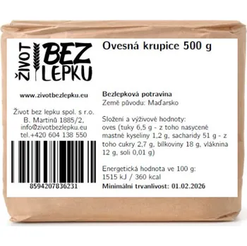 Mouka Život bez lepku Ovesná krupice 500 g