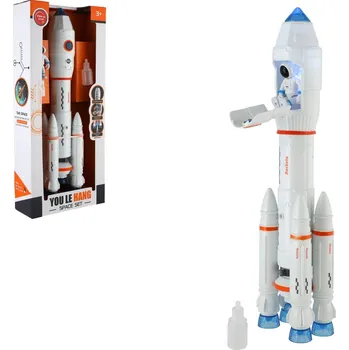 autíčko Teddies Raketa vypouštějící páru plast 36cm na baterie se zvukem se světlem s doplňky v krabici 17x38x6,5cm