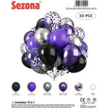 Balónek Balony czarne, fioletowe, konfetti 50szt