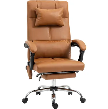 Kancelářská židle Vinsetto s masážní funkcí, bederní vyhřívání, 6 masážních bodů, 5 režimů, nosnost 120 kg, 66x67x115-123cm, koženka, světle hnědá| Aosom