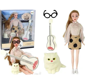 Panenka Mamido Panenka Emily s kytarou, brýlemi a koťátkem