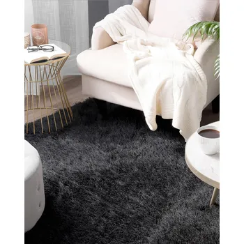 Bytový textil Shaggy Koberec Černý Polyester Bavlna 200 x 300 cm Shaggy Všívaný Obdélníkový Beliani