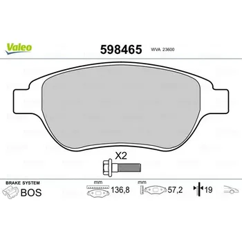 Autodíl Sada brzdových destiček, kotoučová brzda VALEO 598465