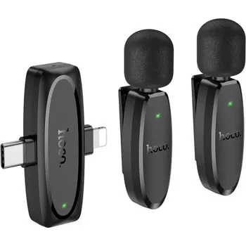 Mikrofon Bezdrátové klopové mikrofony HOCO L15 – 2× mikrofon, Lightning/USB-C (Sada 2 bezdrátových mikrofonů HOCO L15 s přijímačem Lightning + USB-C – ideální na YouTube, TikTok i rozhovory)