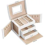 SONGMICS Šperkovnice uzavíratelná, se zrcátkem, třípatrová, 17,5x13,5x12cm, bílá