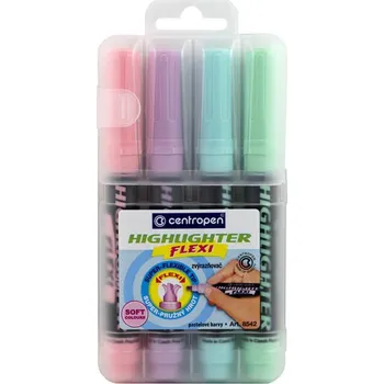 Zvýrazňovač Centropen Flexi Soft pastel 8542 / sada 4 ks