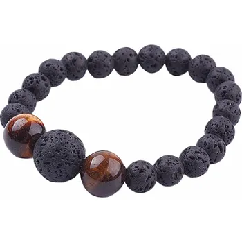 Náramek Lávový kámen a tygří oko náramek korálkový obvod 16 až 21 cm