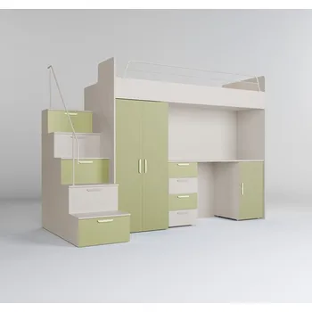 Postel REMA - UNI - Patrová postel S PSACÍM STOLEM a SKŘÍNÍ bez roštu v rámu a matrace, ( RAJ 4 ) - lamino KAŠMÍR/OLIVOVĚ ZELENÁ (10 BALÍKŮ) (KM) (K150-E)NOVINKA