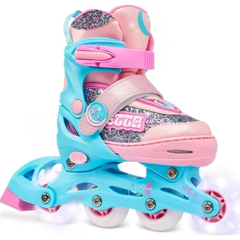 Kolečkové brusle RAVEN Nastavitelné inline brusle Raven Etta svítící LED kolečka 30/33 MODRÁ|RŮŽOVÁ