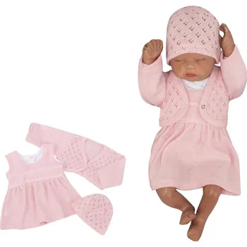 Kojenecká souprava Z&Z 3-dílná pletená sada šatičky, bolérko a čepička - růžová Velikost: 68 (3-6m)
