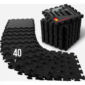 NEOLYMP Silná Gumová Podložka na Fitness – 40dílný Set Puzzle Dlaždic 40 BÍLÁ|ČERNÁ