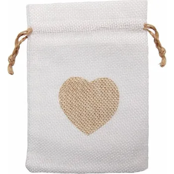 Dárková taška Sáček pytlovinový bílý se srdíčkem 10 x 14 cm cca 10 x 14,5 cm