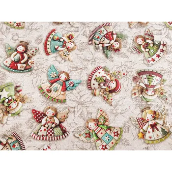 Vánoční látka se strukturou Half panama anděl, barva béžová světlá