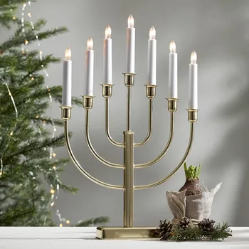 Osvětlení STAR TRADING Svícen Kristina, výška 47 cm, E10 LED, 7ramenný, kov mosaz, bílá 7 x 3 W LED - Doprava zdarma