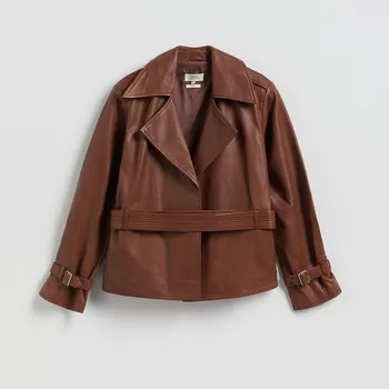 Reserved - Kožená bunda - zlatavá hnědá - 121IT-82X - 121IT-82X-S