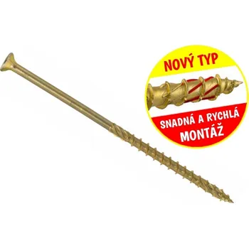 Konstrukční vrut do dřeva KLIMAS 6x180 TORX zápustná hlava TX30 žlutý Zn (100 ks v balení)