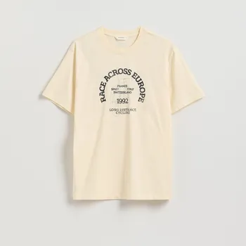 Pánská móda Reserved - Tričko regular s potiskem - krémová - WD046-01X - WD046-01X-M