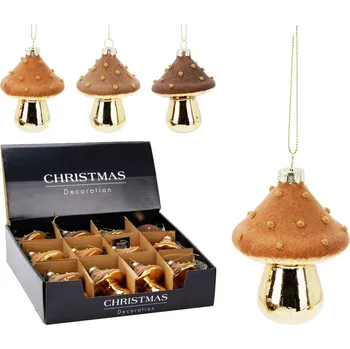 Vánoční ozdoba Skleněná ozdoba muchomůrka, mix klasických barev