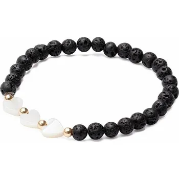 Náramek Lávový kámen náramek se srdíčky z perleti obvod cca 18 až 23 cm