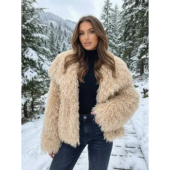 Dámský kabát Dámský béžový kožich z mongolské ovce M1, VELIKOST UNI ( M, L, XL )