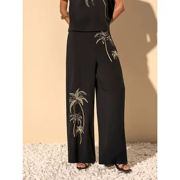 Dámské tričko Lez a Lez letní kalhoty s flitry a výšivkou černé Velikost: L