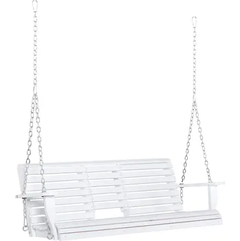 Zahradní houpačka Outsunny závěsná lavice zahradní houpačka houpací lavice se skládacím stolkem pro 2-3 osoby jedlové dřevo pohodlná terasa 150 x 75 x 53 cm Bílá | Aosom