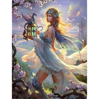 Diamantové malování Diamantové malování - Víla s drakem - č. 16 30 x 40 cm