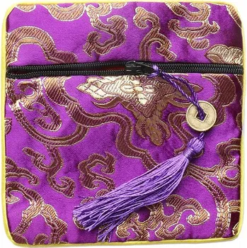 Dárková taška Brokátový sáček fialový se zipem a mincí pro štěstí 12x12 cm cca 12 x 12 cm