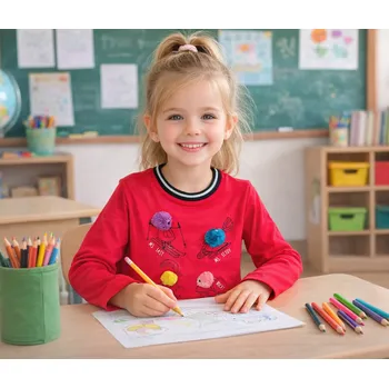 Dívčí tričko LEMON BERET bambulky s očima dlouhý rukáv červené Červená, Velikost: 128/134 128/134