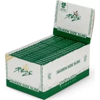 PURIZE papírky Queen Size - 76 mm, 50 ks v balení, nebělené | box 50 ks (Kvalitní papírky PURIZE Queen Size Slim na ruční balení, kompaktní velikost, 50 ks v balení, hoří rovnoměrně.)