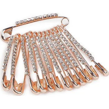 Náramek Ozdobný spínací špendlík s broušenými kamínky délka 39 mm, střední, 2 růžové zlato