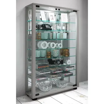 Knihovna Vcm Vitrína Lumo Mini se zrcadlem, včetně LED osvětlení, stříbrná