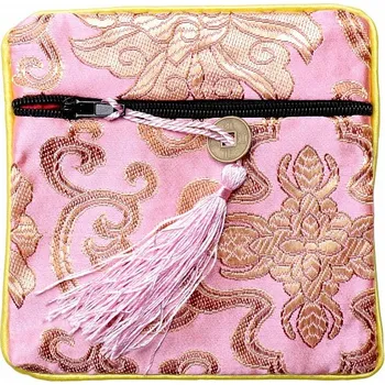 Dárková taška Brokátový sáček světle růžový se zipem a mincí pro štěstí 12x12 cm cca 12 x 12 cm