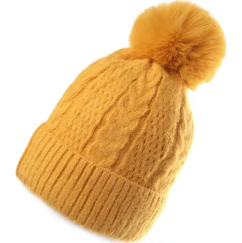 Čepice Dámská / dívčí zimní čepice s bambulí Emi Ross, střední, 4 hořčicová