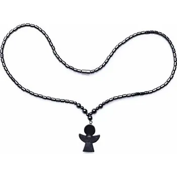 Náhrdelník Hematit náhrdelník s andělíčkem délka cca 51 cm