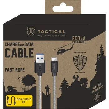Datový kabel Kabel Tactical Fast Rope Aramid 2.0 Cable USB-A/USB-C 1m, šedá