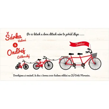 Svatební dekorace Svatební oznámení 168 – Kreslená rodinná cyklistika Béžová